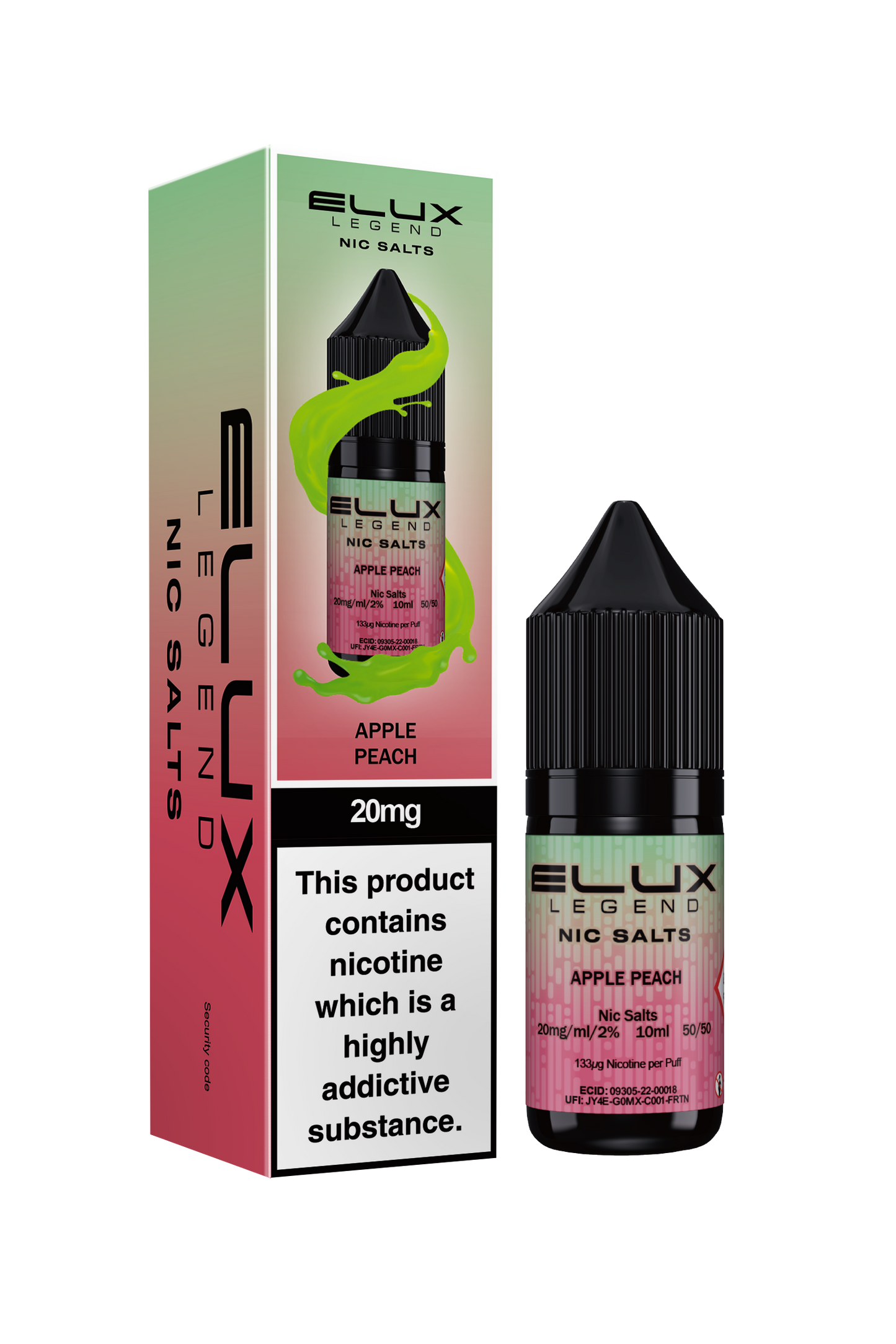 Elux Legend 20mg Nicotine Salt | Apple Peach | Green and Pink Elux
