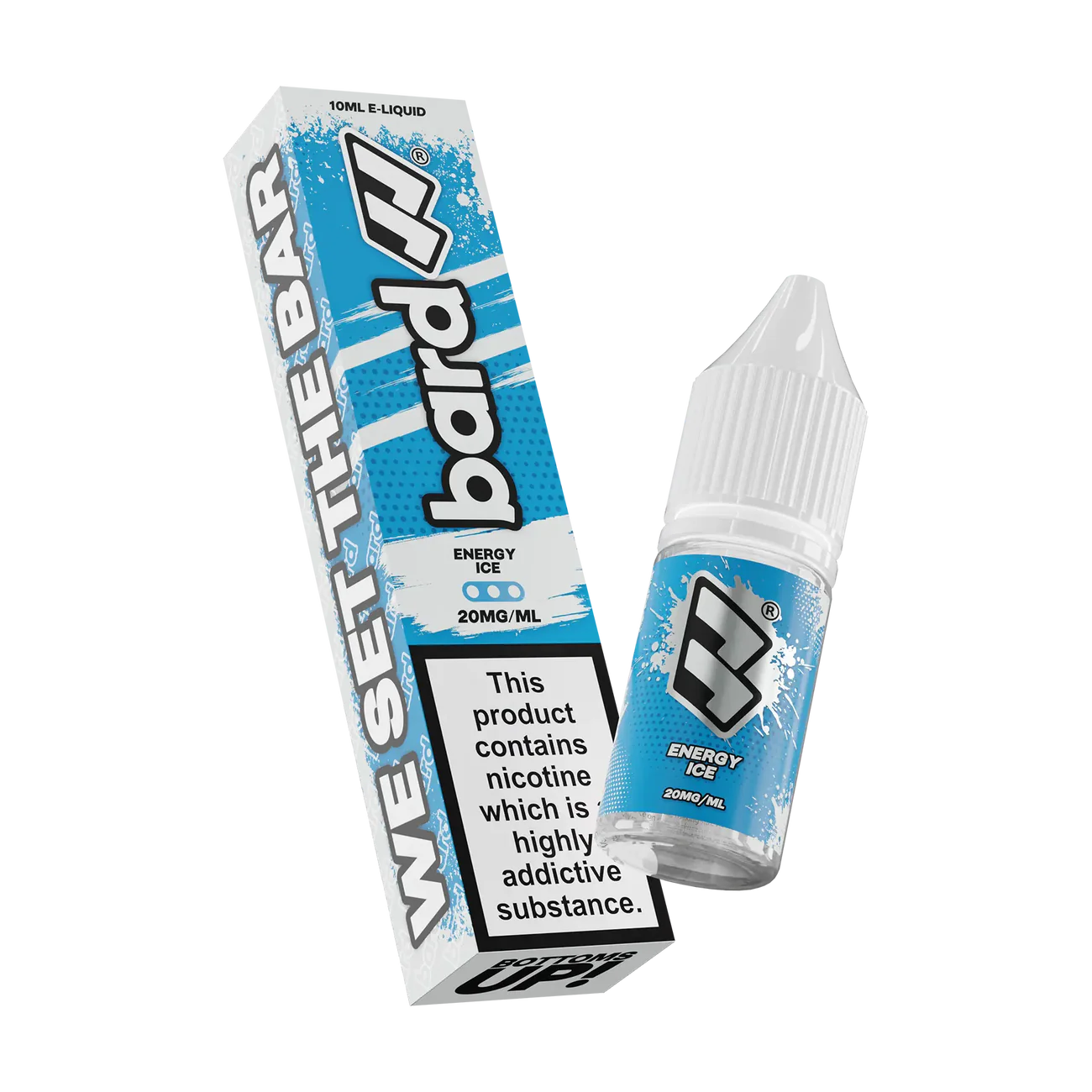 Bard Energy Ice e-liquid, 20mg, box & bottle, 'We Set The Bar' text, nicotine warning.