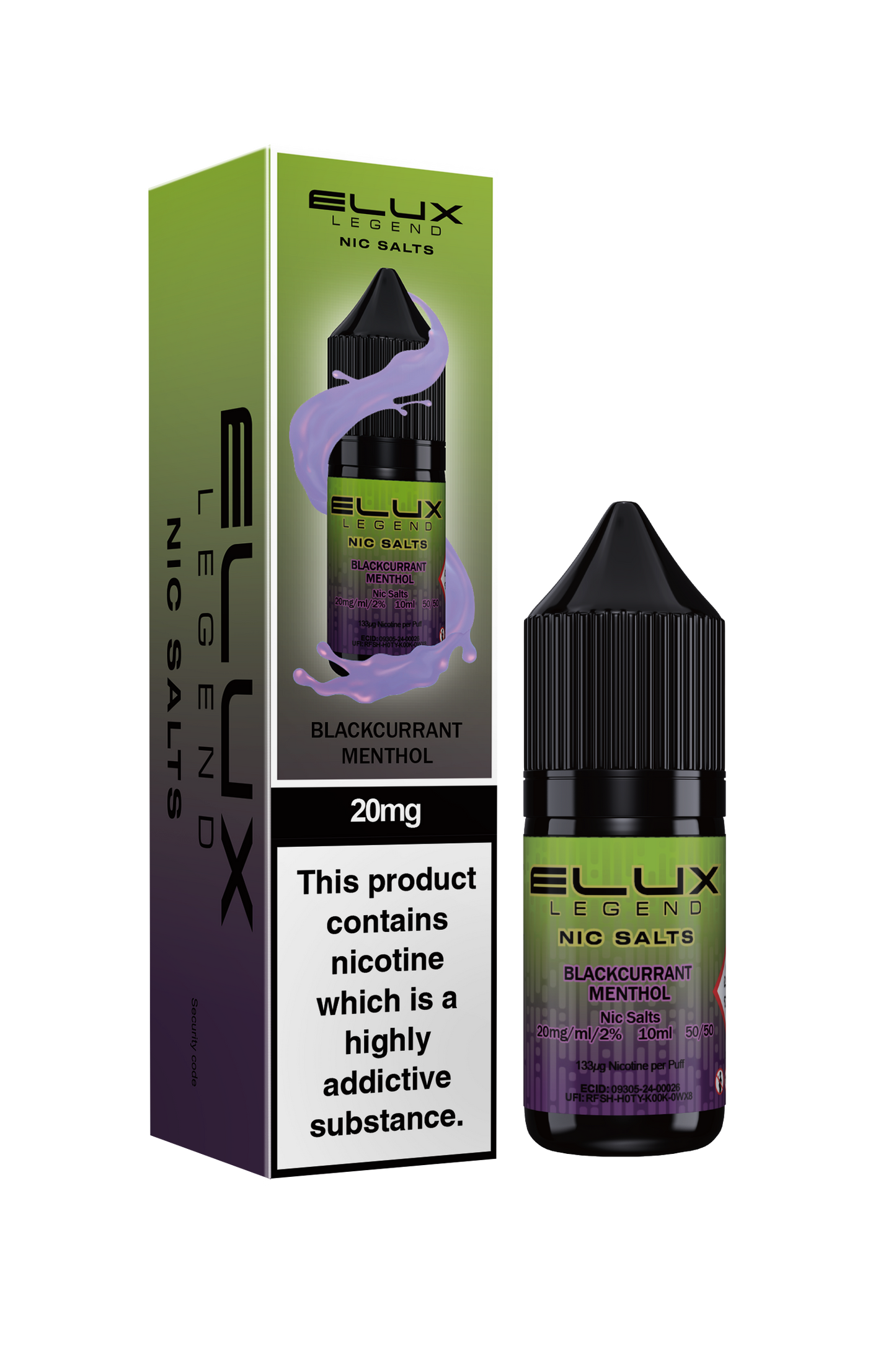 Elux Legend 20mg Nicotine Salt | Blackcurrant Menthol | Black and Green Elux