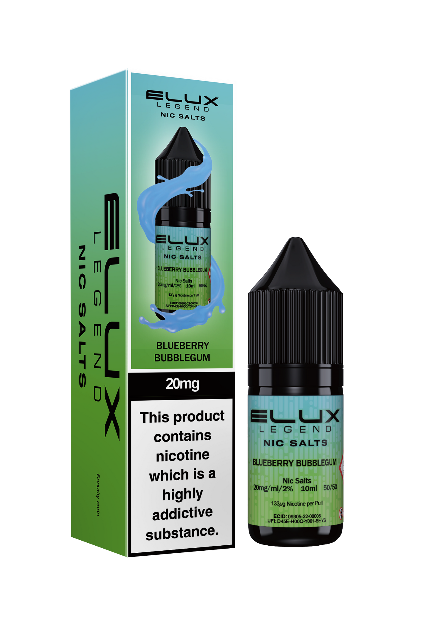 Elux Legend 20mg Nicotine Salt | Blueberry Bubblegum | Blue and Green Elux
