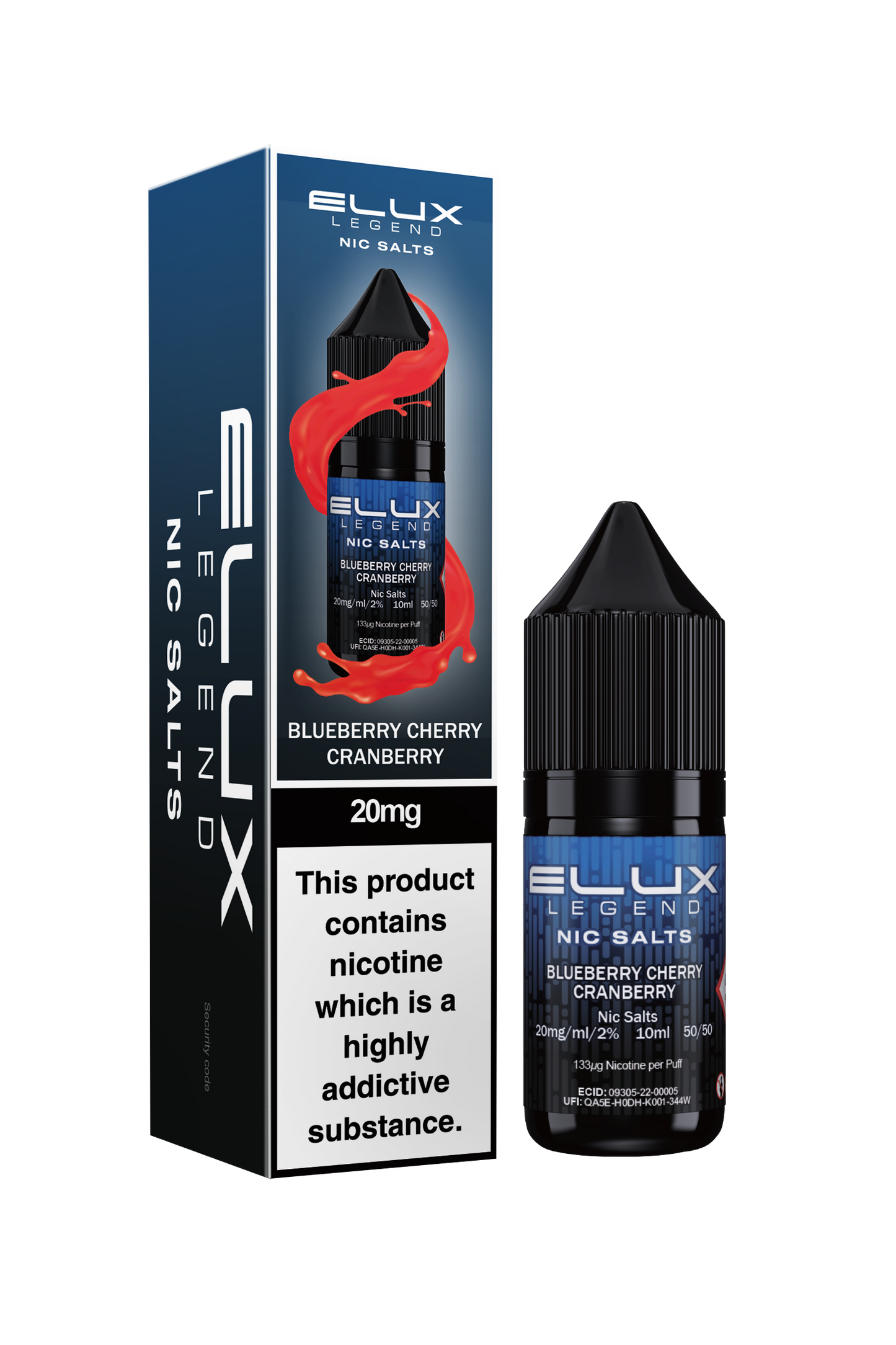 Elux Legend 20mg Nicotine Salt | Blueberry Cherry Cranberry | Dark Blue and Red Elux
