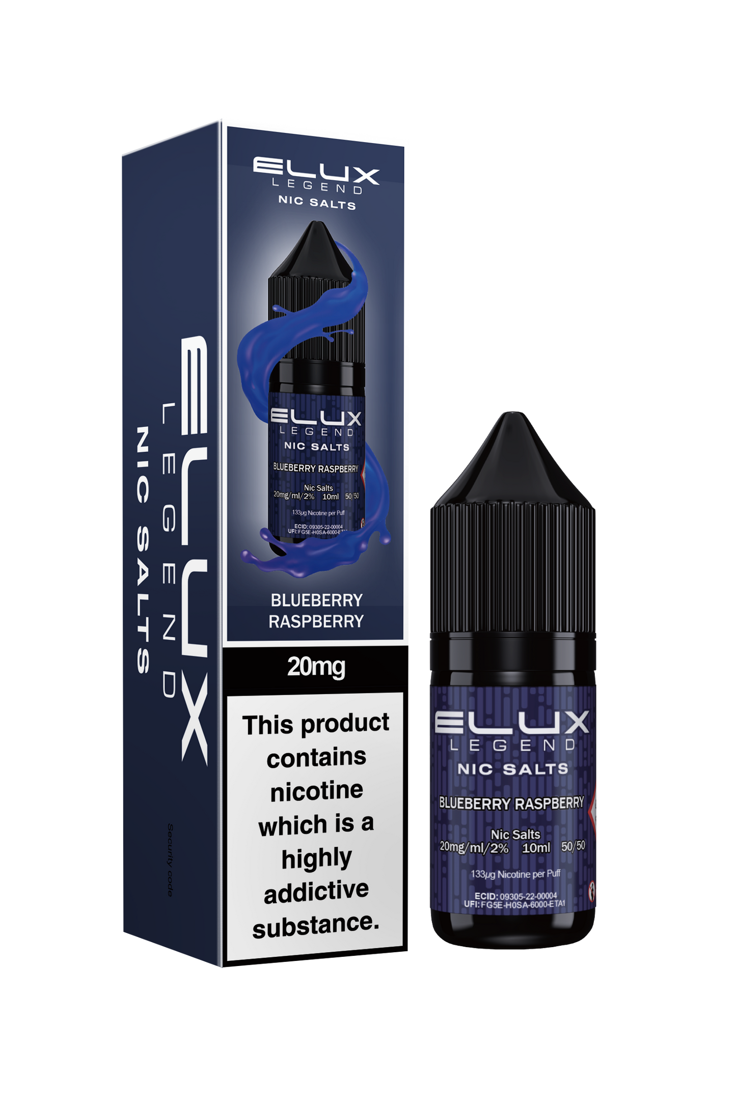 Elux Legend 20mg Nicotine Salt | Blueberry Raspberry | Dark Blue and Purple Elux