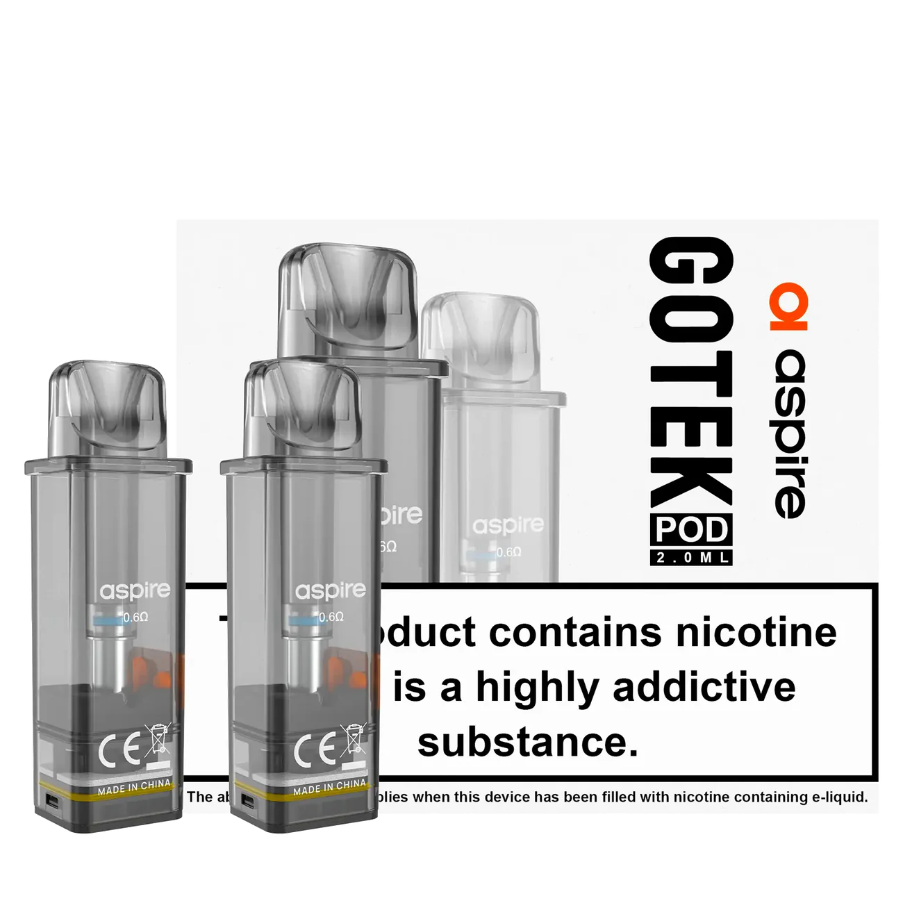 Aspire Gotek Replacement Pods 2PCS - 2.0ML Capacity, Available in 0.6Ω and 0.8Ω.