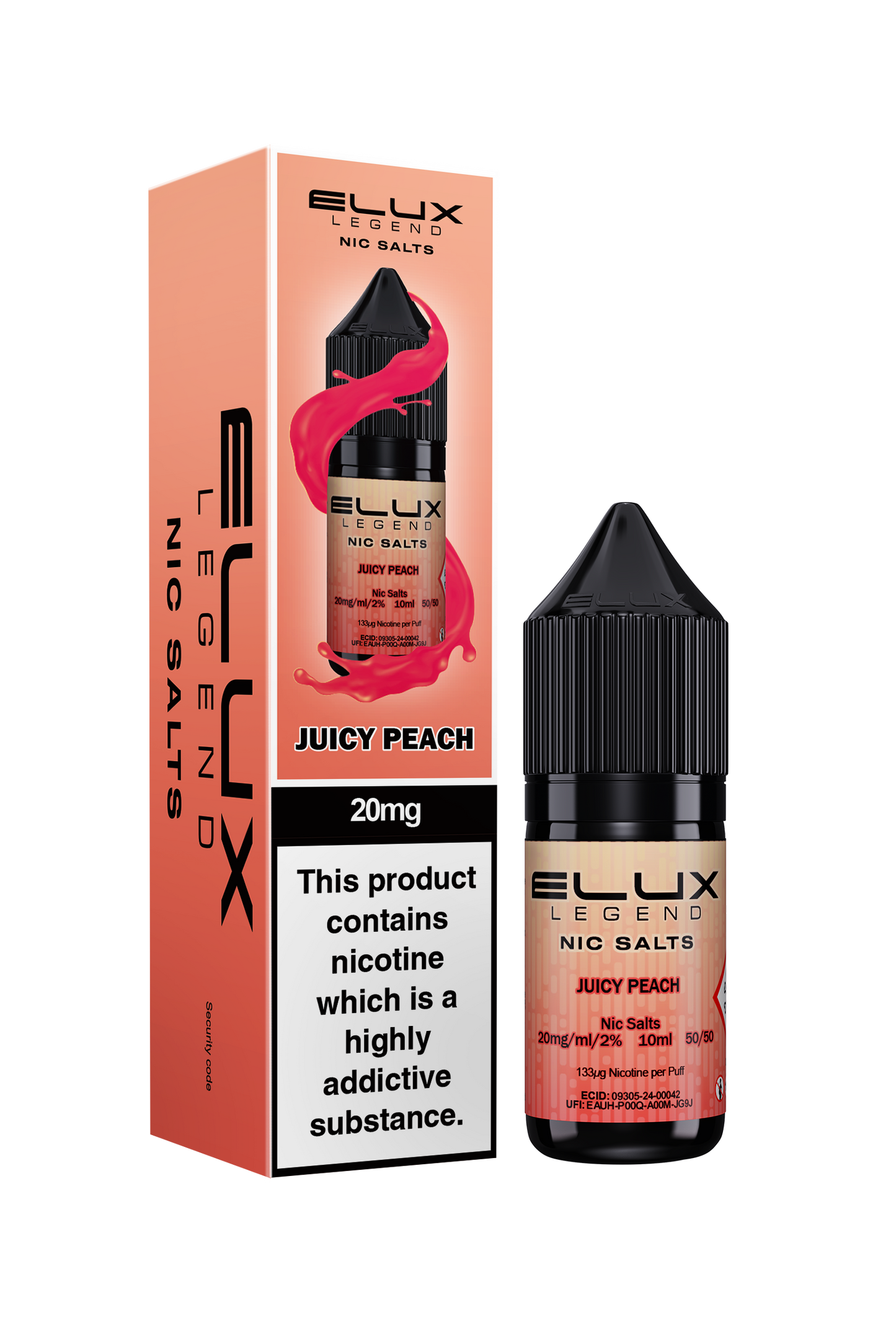 Elux Legend 20mg Nicotine Salt | Juicy Peach | Orange and Red Elux