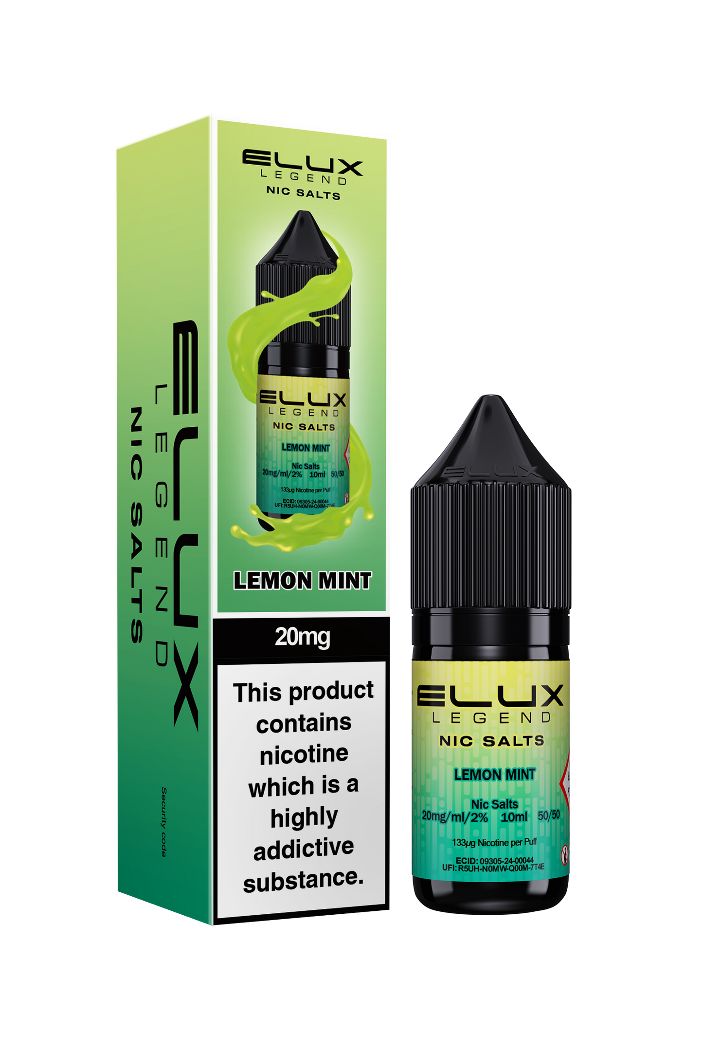 Elux Legend 20mg Nicotine Salt | Lemon Mint | Green and Yellow Elux