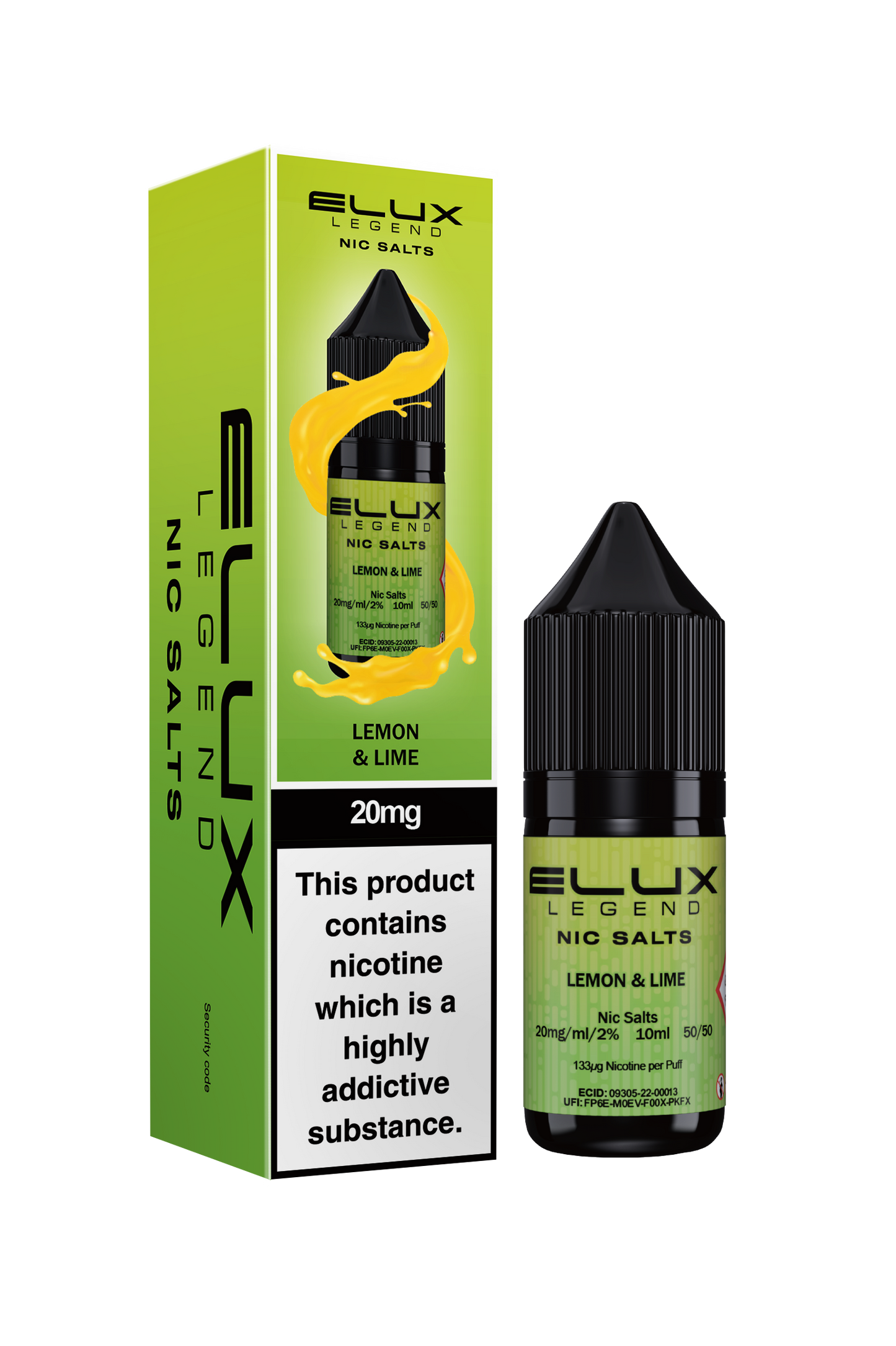 Elux Legend 20mg Nicotine Salt | Lemon Lime | Green and Yellow Elux