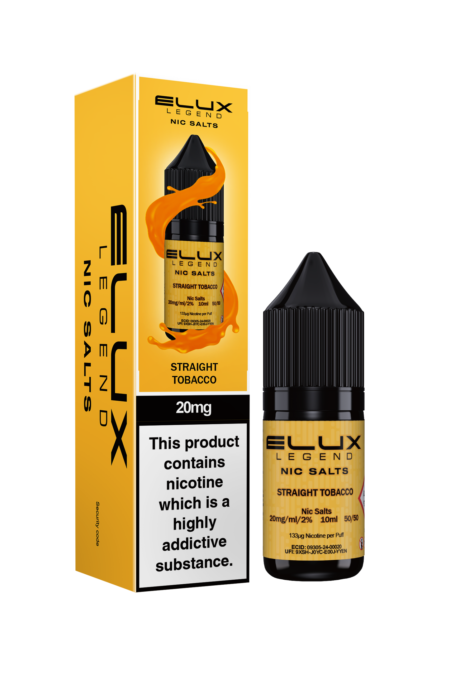 Elux Legend 20mg Nicotine Salt | Straight Tobacco | Yellow and Orange Elux