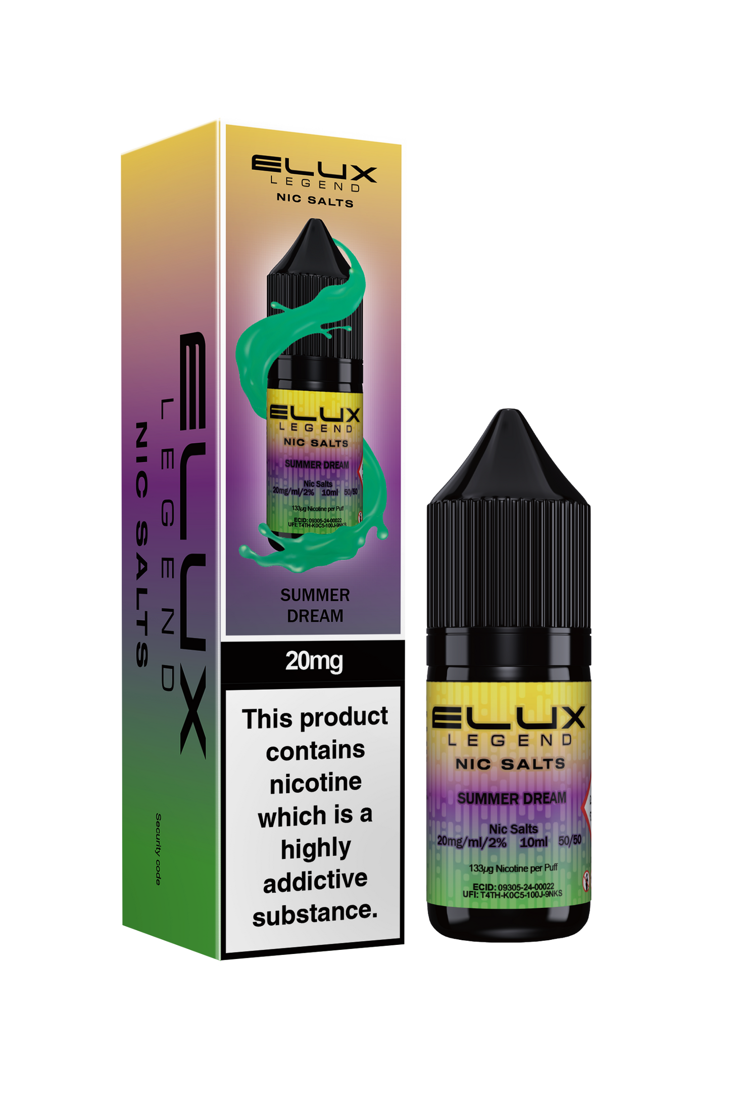 Elux Legend 20mg Nicotine Salt | Summer Dream | Green, Purple and Yellow Elux
