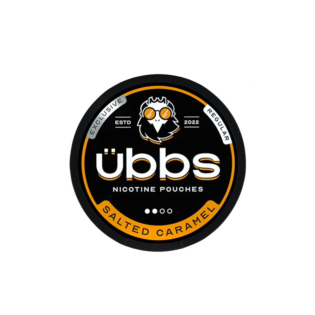 UBBS Salted Caramel Nicotine Pouches - Regular Strength, Tobacco-Free, and Sweet.