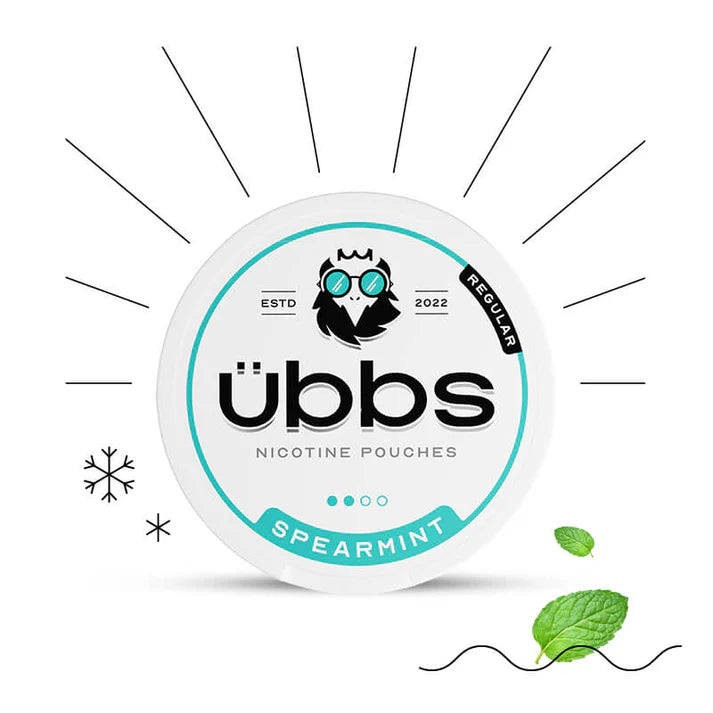 UBBS Spearmint Nicotine Pouches - Regular Strength, Tobacco-Free, and Refreshing.