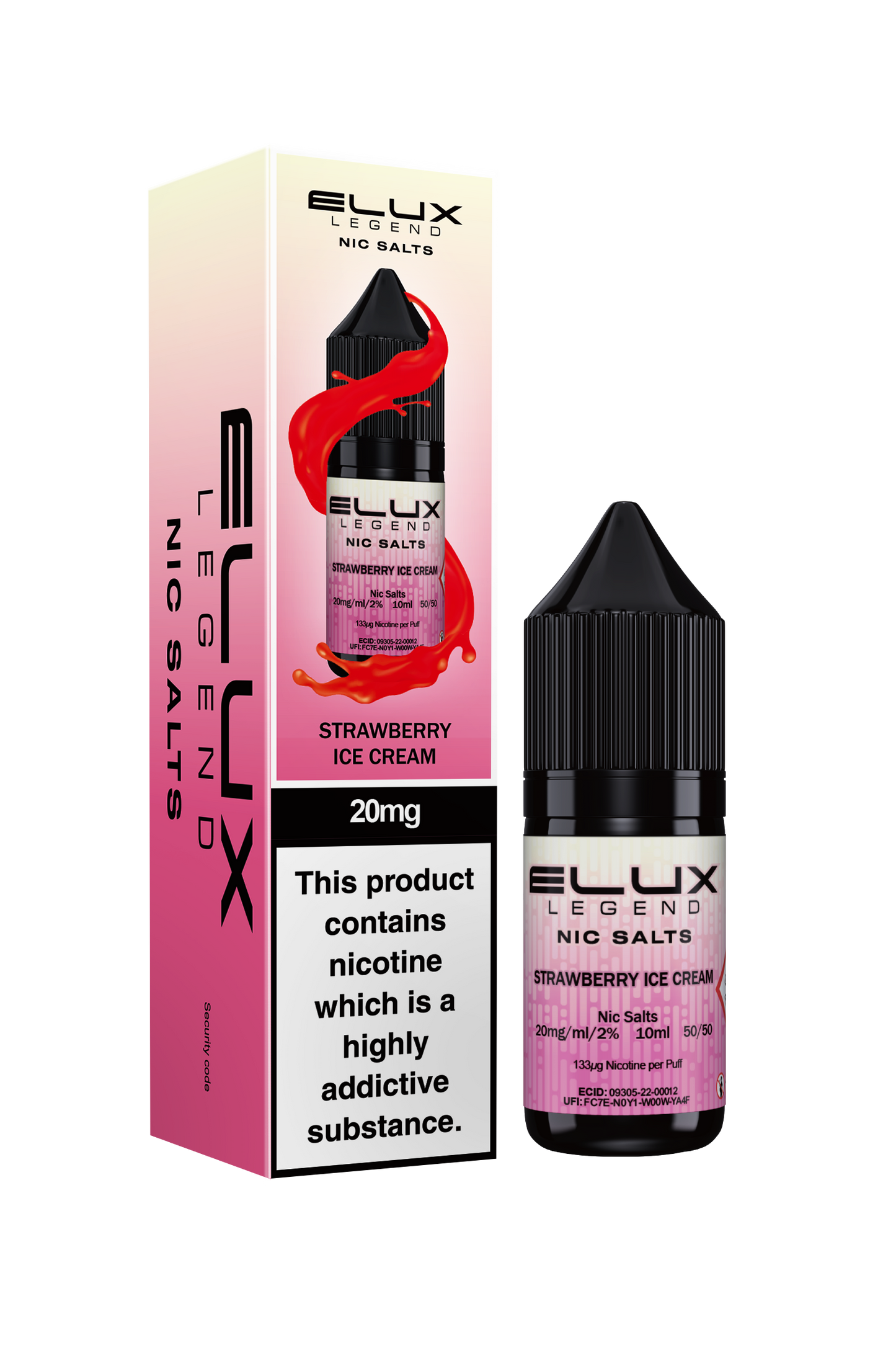 Elux Legend 20mg Nicotine Salt | Strawberry Ice Cream | White and Pink Elux