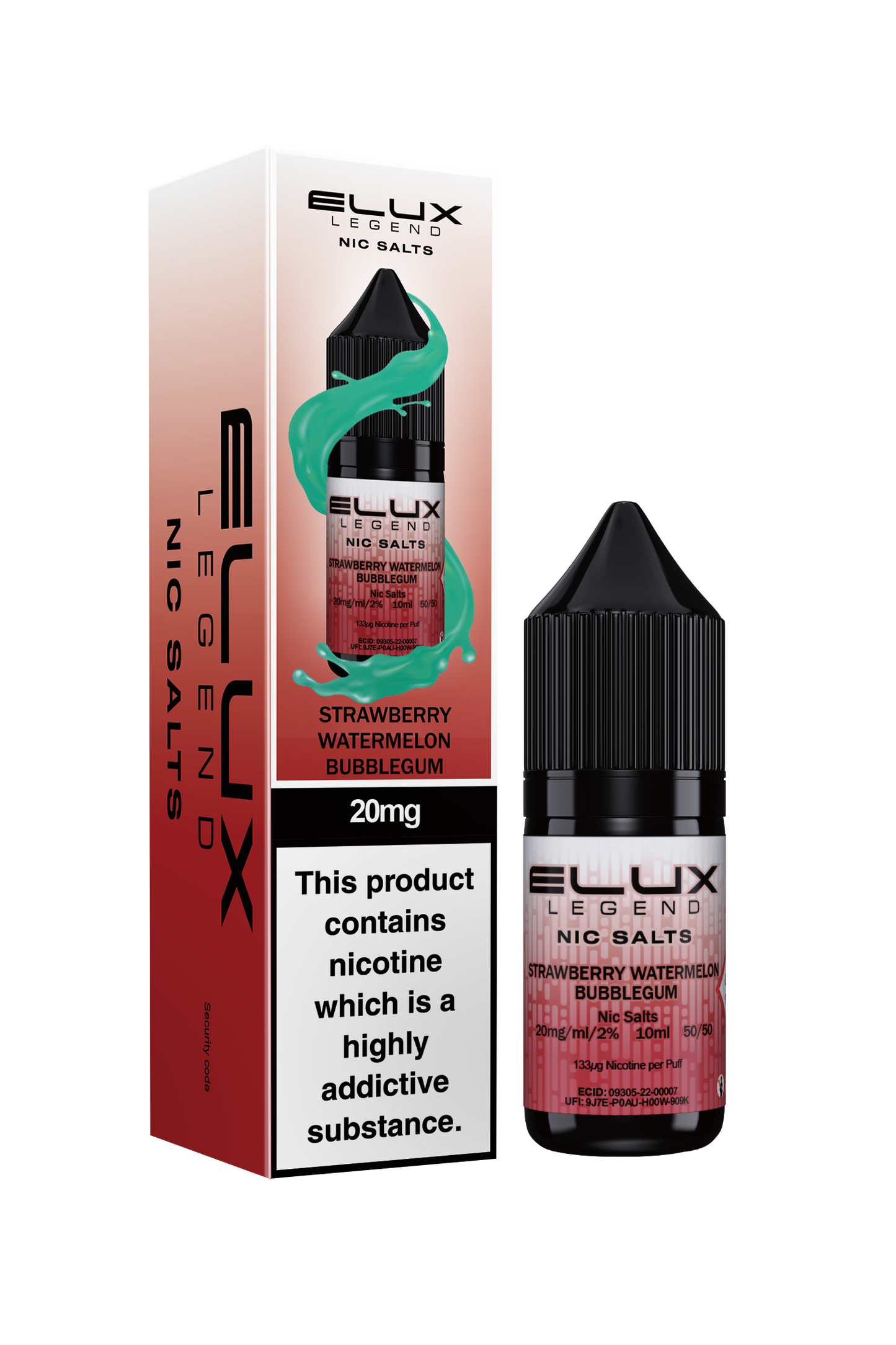 Elux Legend 20mg Nicotine Salt | Strawberry Watermelon Bubblegum | Brown and White Elux