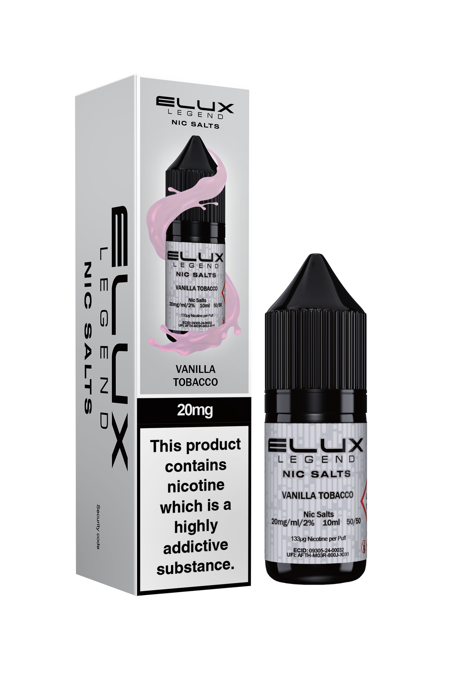 Elux Legend 20mg Nicotine Salt | Vanilla Tobacco | White and Pink Elux