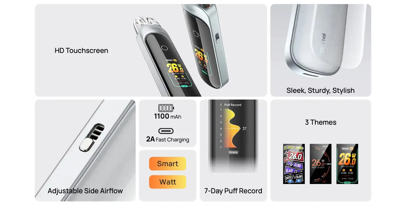 Aspire PIXO 1.47" Touchscreen Pod Vape Ki | Product Features