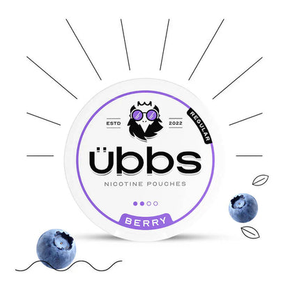 6mg Ubbs Nicotine Pouches Berry flavor packaging with blueberries illustration.