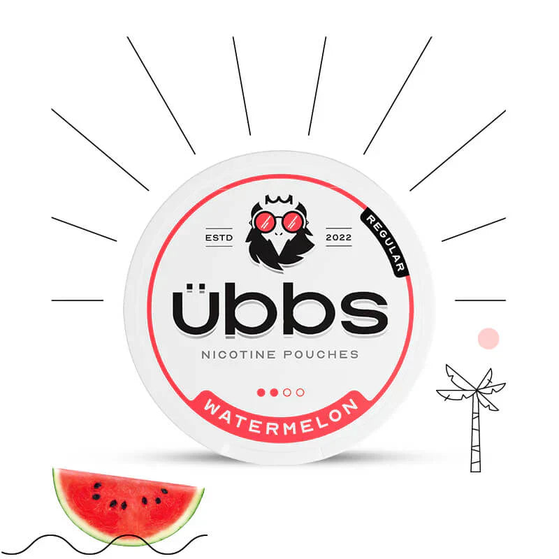 6mg UBBS Nicotine Pouches with watermelon flavor, 2022 design.