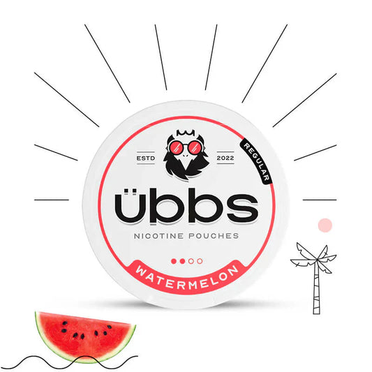 6mg UBBS Nicotine Pouches with watermelon flavor, 2022 design.