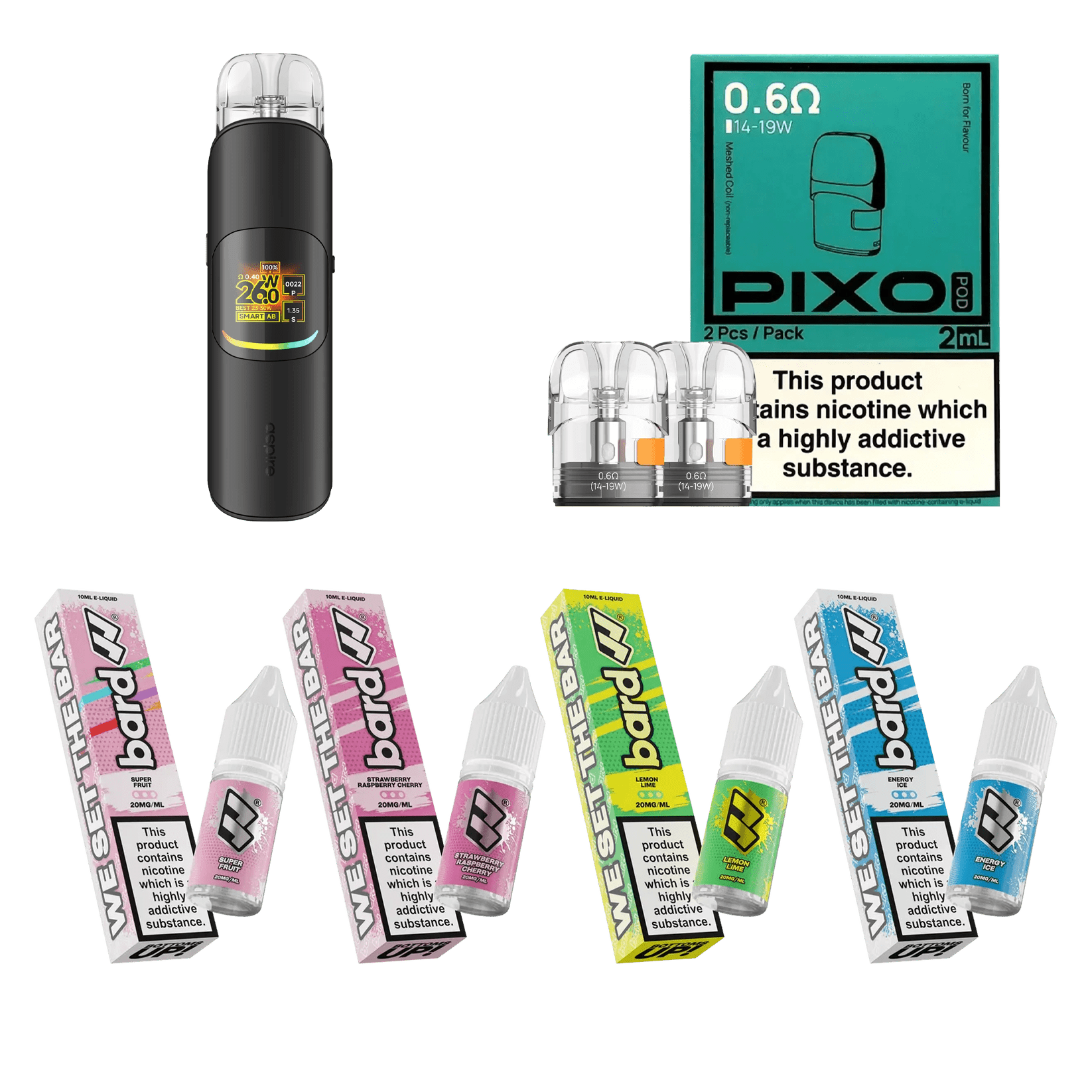 Aspire Pixo Neo Starter Bundle – Pod Kit, XL Pods & Nic Salts – Vapour Vista